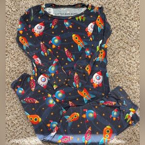 Little Bum Bums & Roses Space Jammies Bamboo Blue Rocket Pajamas 2T Toddler